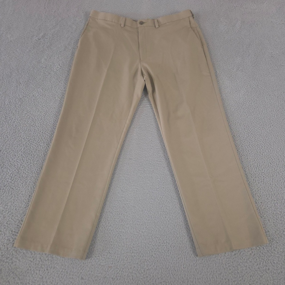 Haggar Pants Mens 42x32 Tan Cool 18 Pro Straight Leg Polyester Khaki Trousers